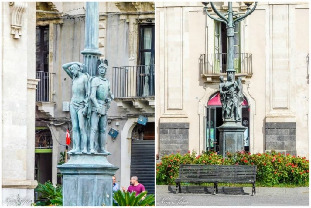 Catania Sicily University Square Bronze Lighting Pillars