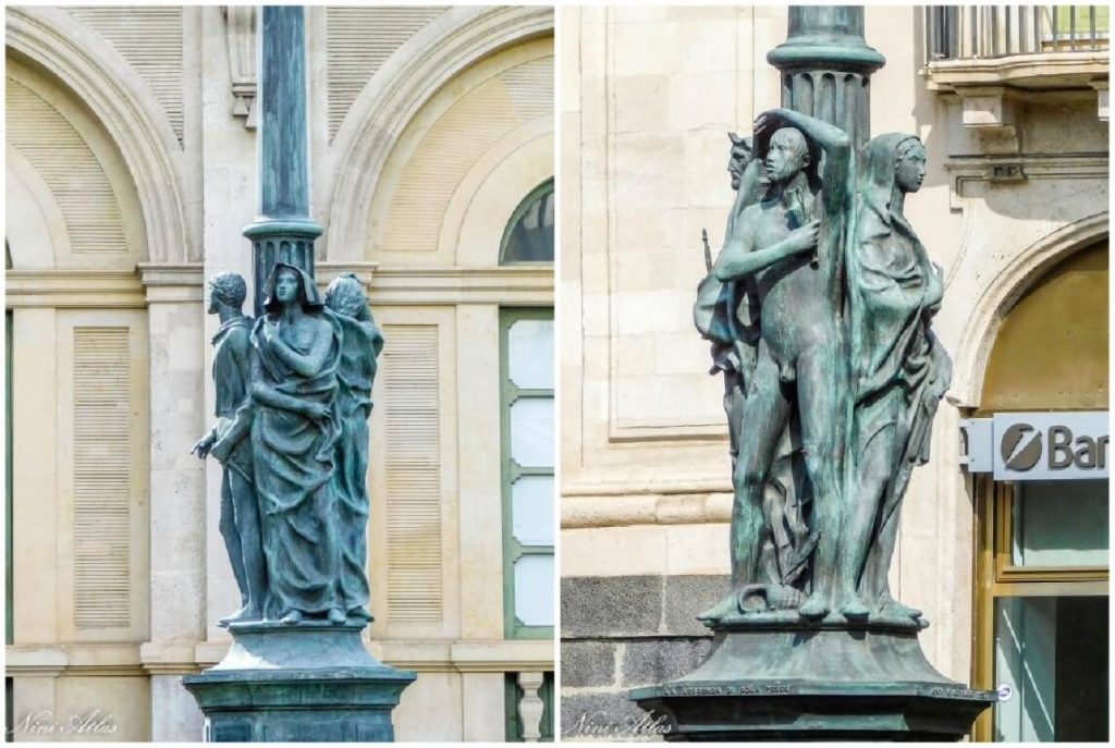 Catania Sicily University Square Bronze Lighting Pillars